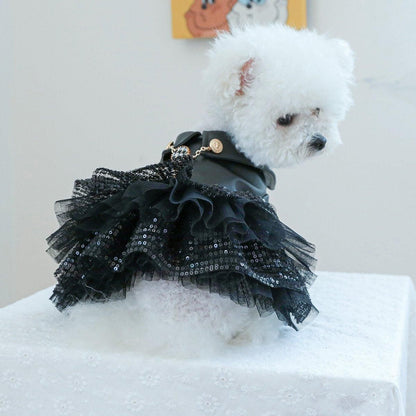Autumn Winter Pet Dog Cat Dress Faux Leather Sequin Skirt Outfit for Small Dogs - S