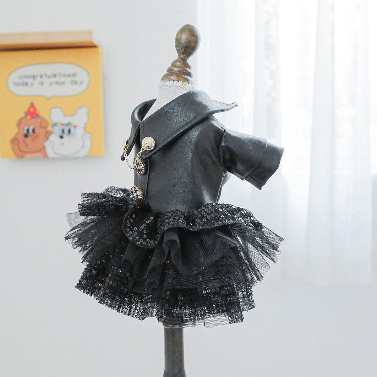 Autumn Winter Pet Dog Cat Dress Faux Leather Sequin Skirt Outfit for Small Dogs - XS