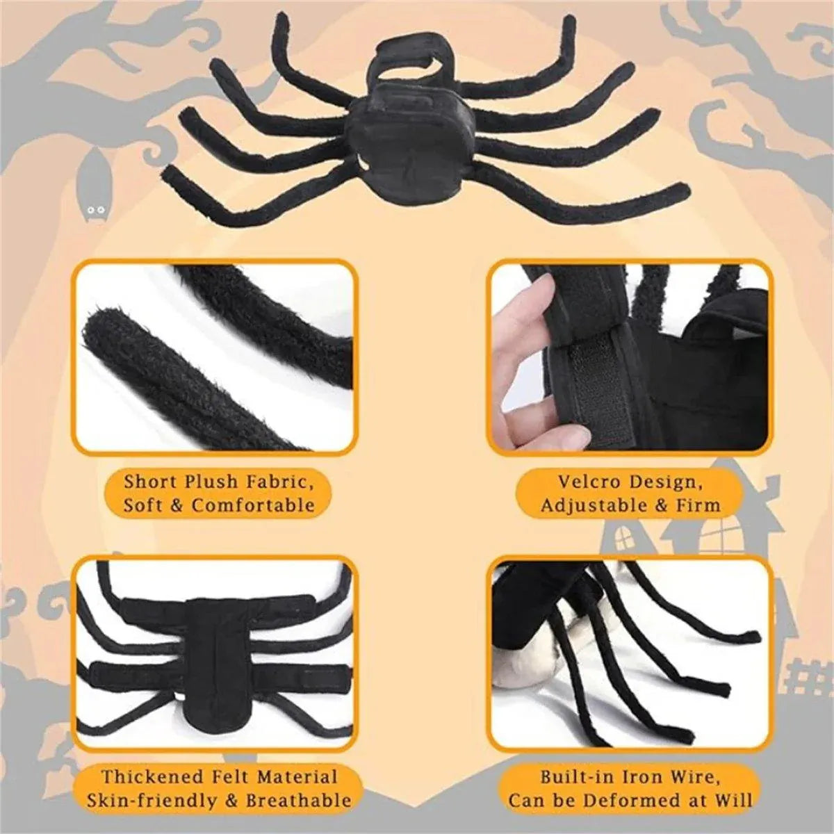Pet Spooky Big Spider Halloween Costume Dress Up for Dogs Cats and Small Pets - L