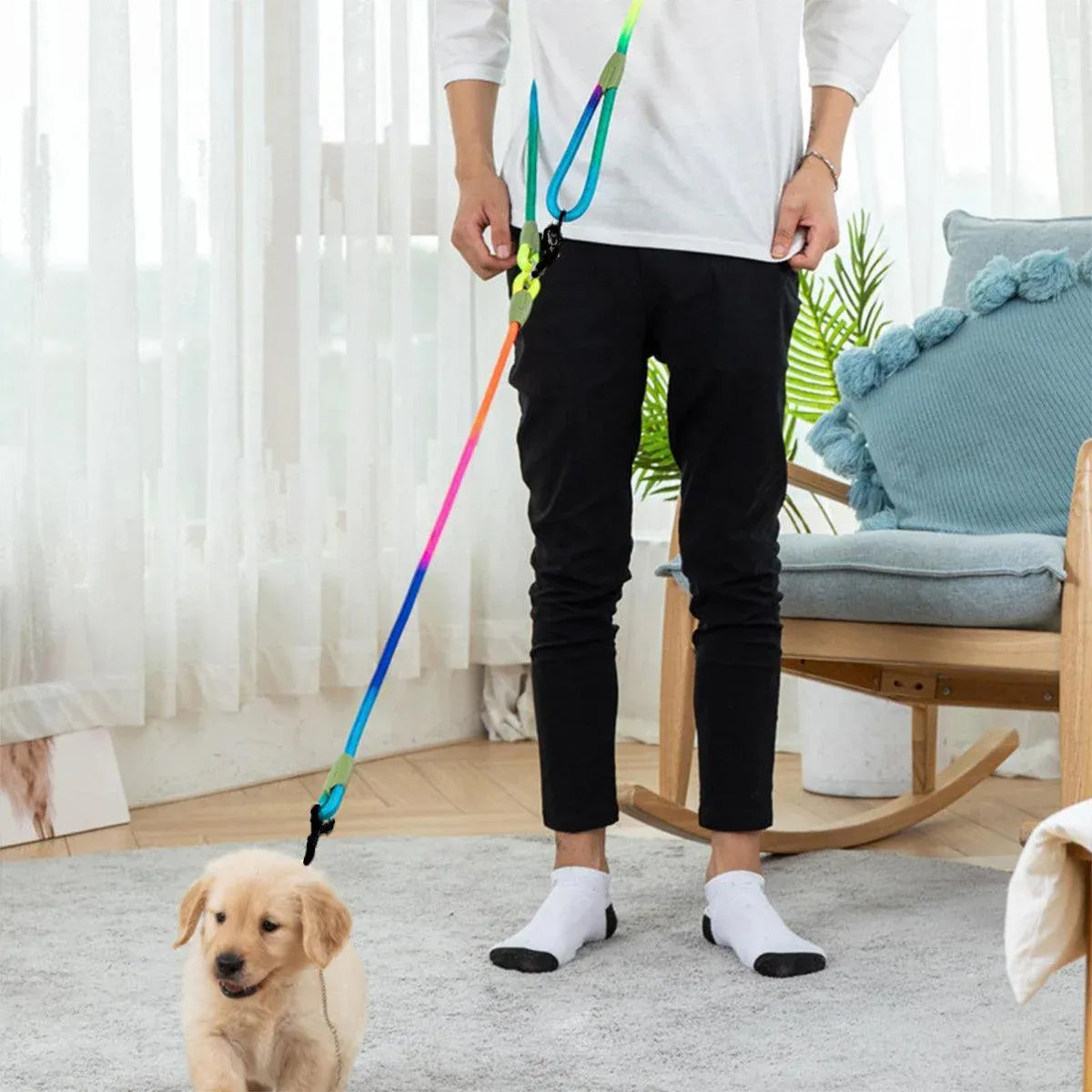 Adjustable Diagonal Dog Walking Leash Hands Free Crossbody Pet Lead Dogs - Colourful