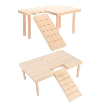 Hamster Wood Stand Platform with Ladder Small Animal Toy Hamster Rat Accessories - L-shape