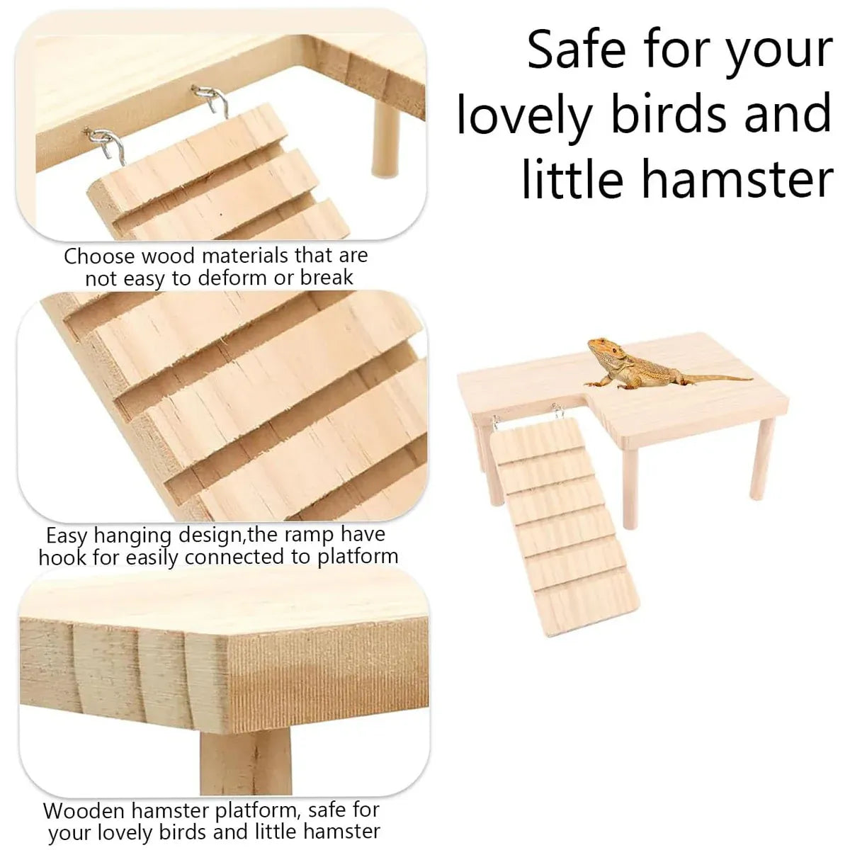 Hamster Wood Stand Platform with Ladder Small Animal Toy Hamster Rat Accessories - L-shape