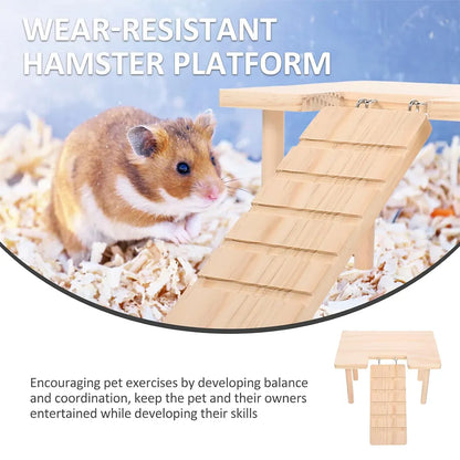 Hamster Wood Stand Platform with Ladder Small Animal Toy Hamster Rat Accessories - L-shape