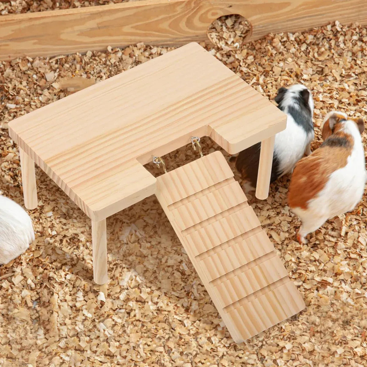 Hamster Wood Stand Platform with Ladder Small Animal Toy Hamster Rat Accessories - L-shape