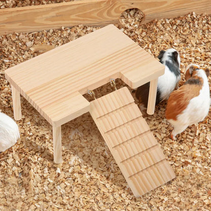 Hamster Wood Stand Platform with Ladder Small Animal Toy Hamster Rat Accessories - L-shape