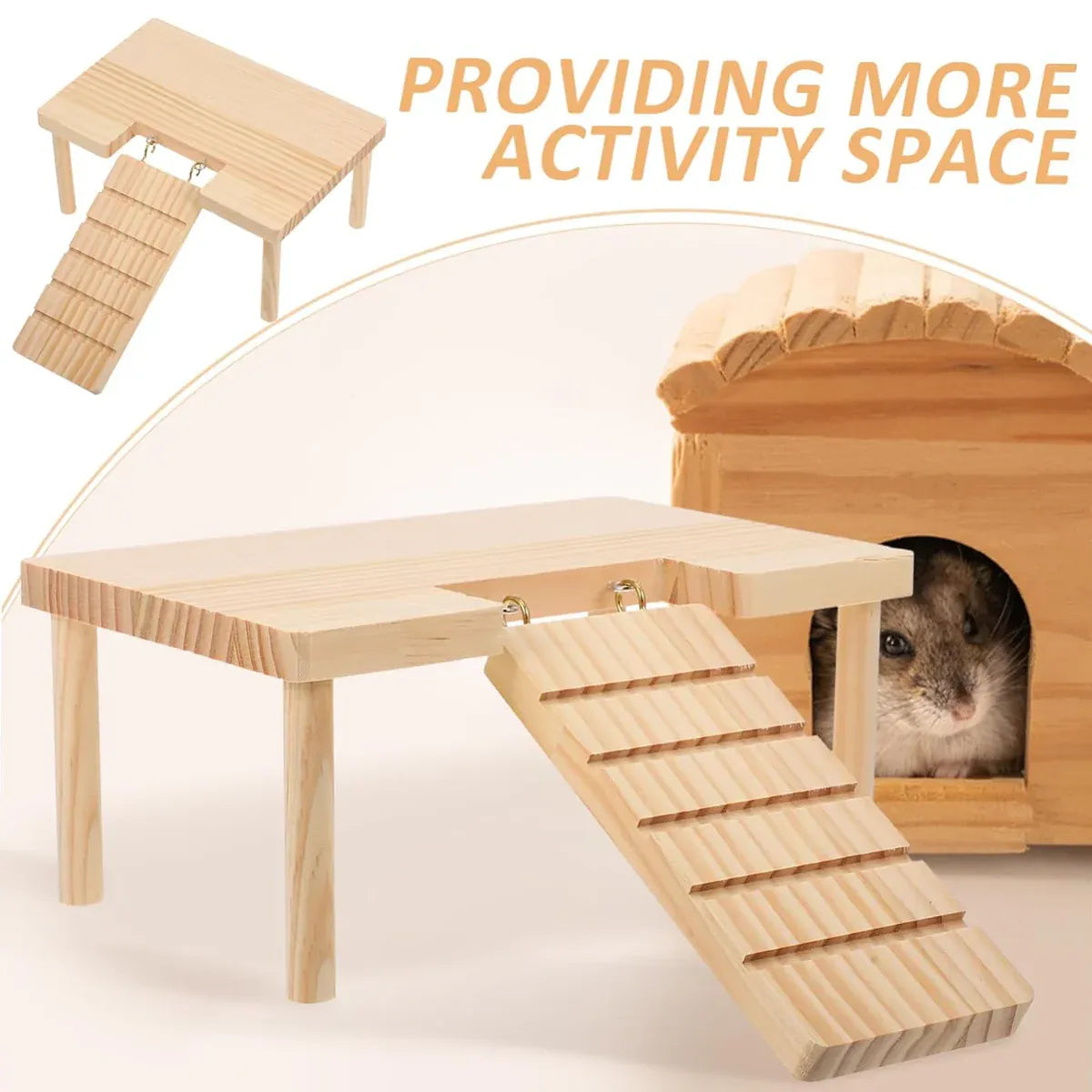 Hamster Wood Stand Platform with Ladder Small Animal Toy Hamster Rat Accessories - U-shape