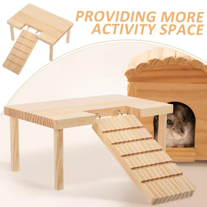 Hamster Wood Stand Platform with Ladder Small Animal Toy Hamster Rat Accessories - U-shape