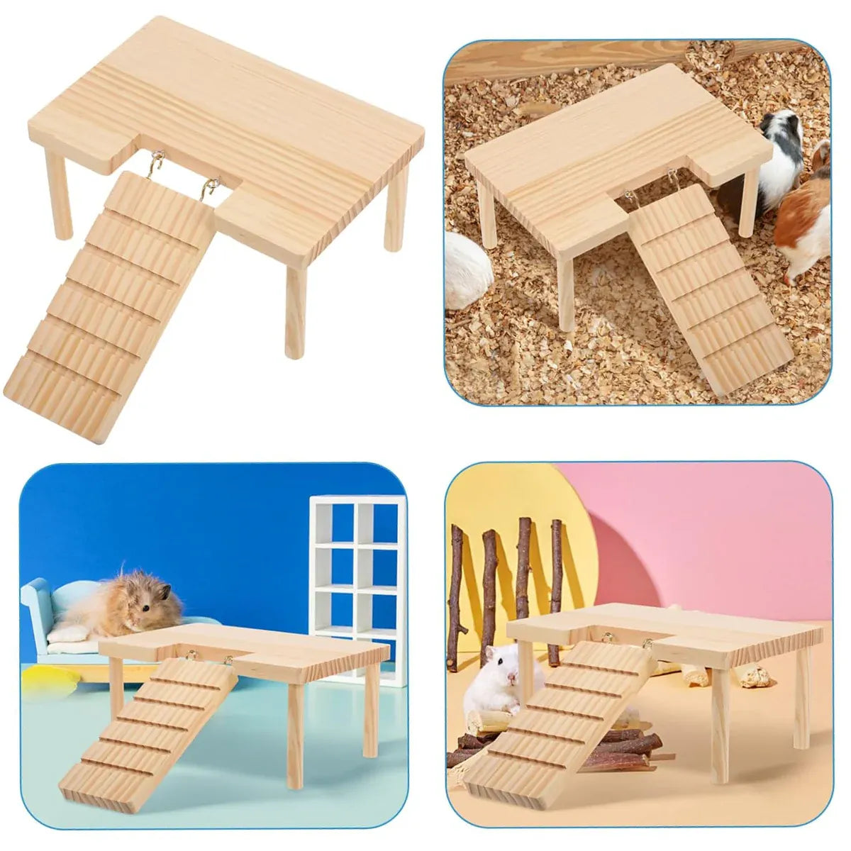 Hamster Wood Stand Platform with Ladder Small Animal Toy Hamster Rat Accessories - U-shape