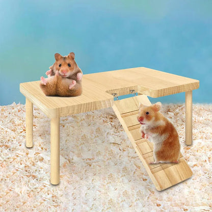 Hamster Wood Stand Platform with Ladder Small Animal Toy Hamster Rat Accessories - U-shape