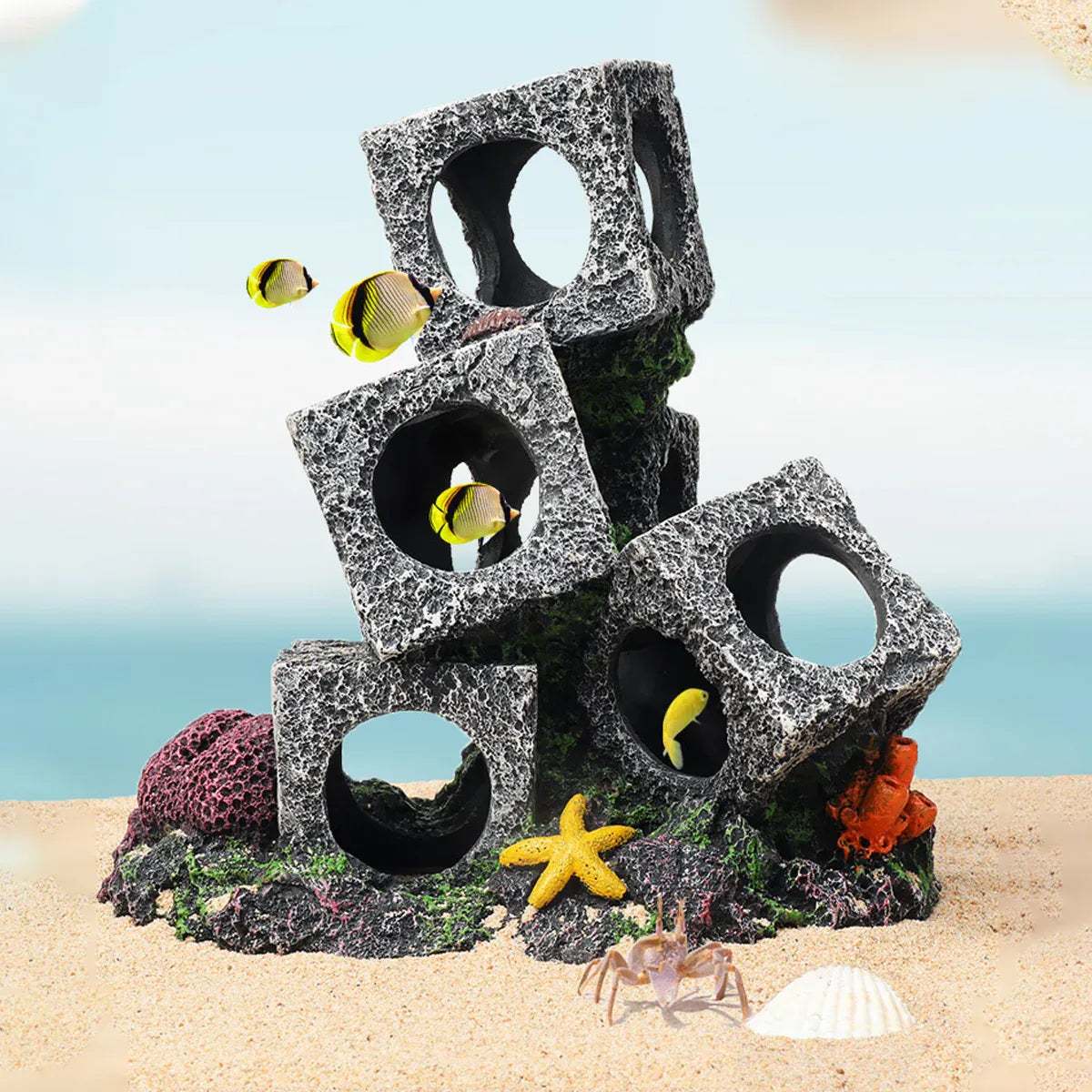 Fish Tank Shrimp Shelter House Square Stone Cave Aquarium Breeding Hiding Decor - 3 Squares