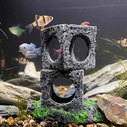 Fish Tank Shrimp Shelter House Square Stone Cave Aquarium Breeding Hiding Decor - 3 Squares