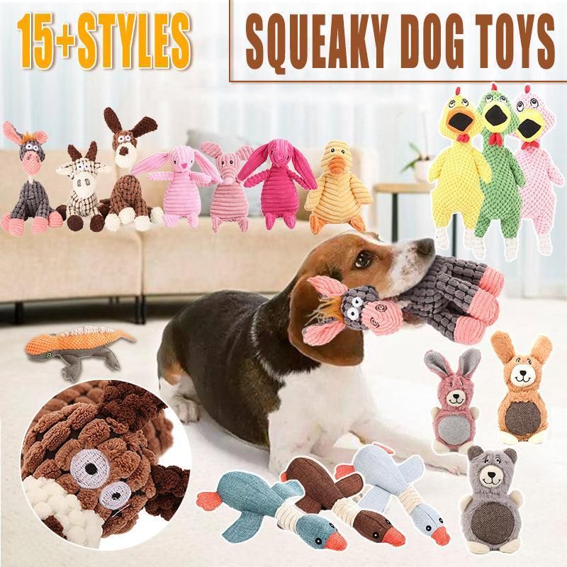 Squeaky Dog Toy Plush Chew Rope Pet Puppy Toys with Squeaker Crinkle for Teething - Brown Goose
