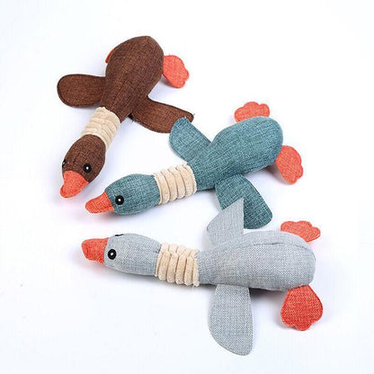 Squeaky Dog Toy Plush Chew Rope Pet Puppy Toys with Squeaker Crinkle for Teething - Brown Goose