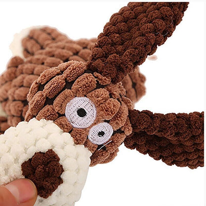 Squeaky Dog Toy Plush Chew Rope Pet Puppy Toys with Squeaker Crinkle for Teething - Brown Goose