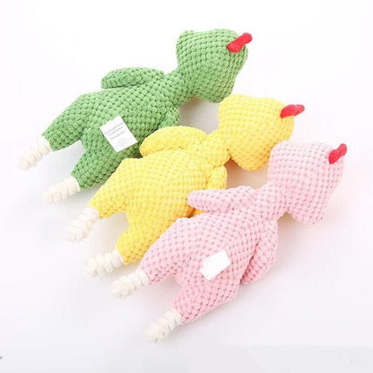 Squeaky Dog Toy Plush Chew Rope Pet Puppy Toys with Squeaker Crinkle for Teething - Green Chicken