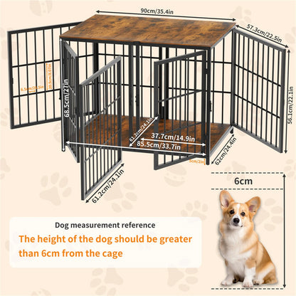 Fin 4 Doors Ultra Thicken Dog Crate Cage End Table Divided Dog Puppy Kennel For 2 Dog