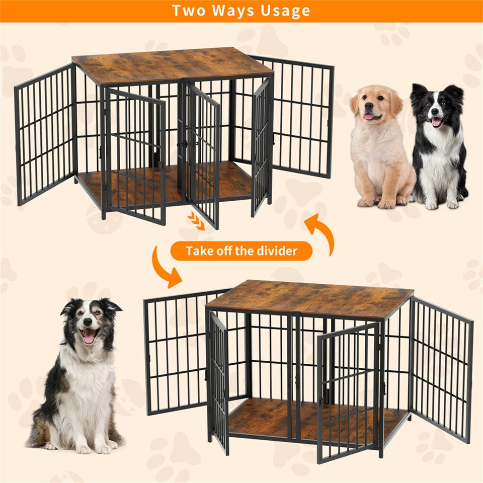 Fin 4 Doors Ultra Thicken Dog Crate Cage End Table Divided Dog Puppy Kennel For 2 Dog