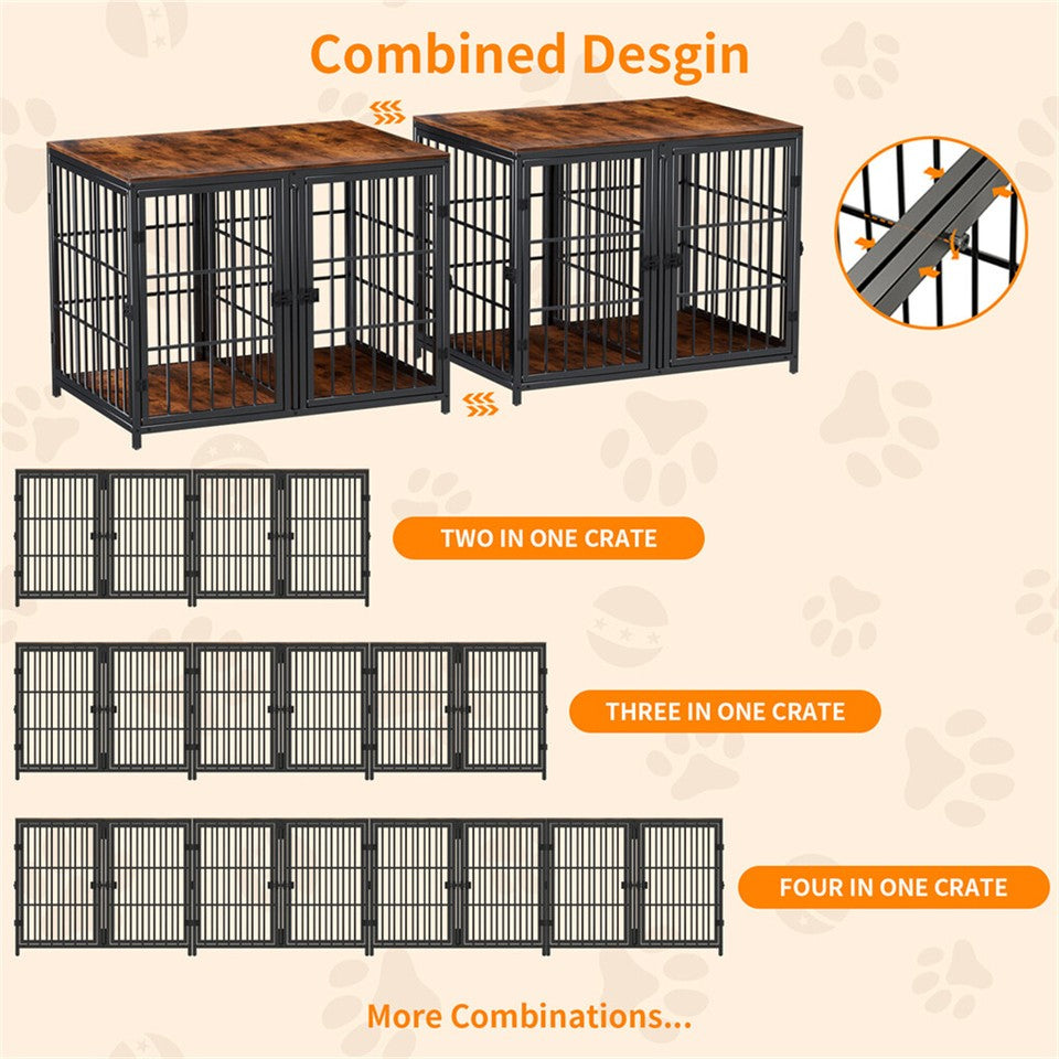 Fin 4 Doors Ultra Thicken Dog Crate Cage End Table Divided Dog Puppy Kennel For 2 Dog