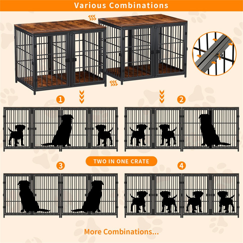 Fin 4 Doors Ultra Thicken Dog Crate Cage End Table Divided Dog Puppy Kennel For 2 Dog