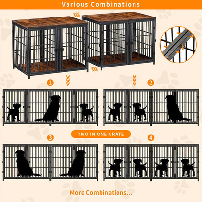 Fin 4 Doors Ultra Thicken Dog Crate Cage End Table Divided Dog Puppy Kennel For 2 Dog