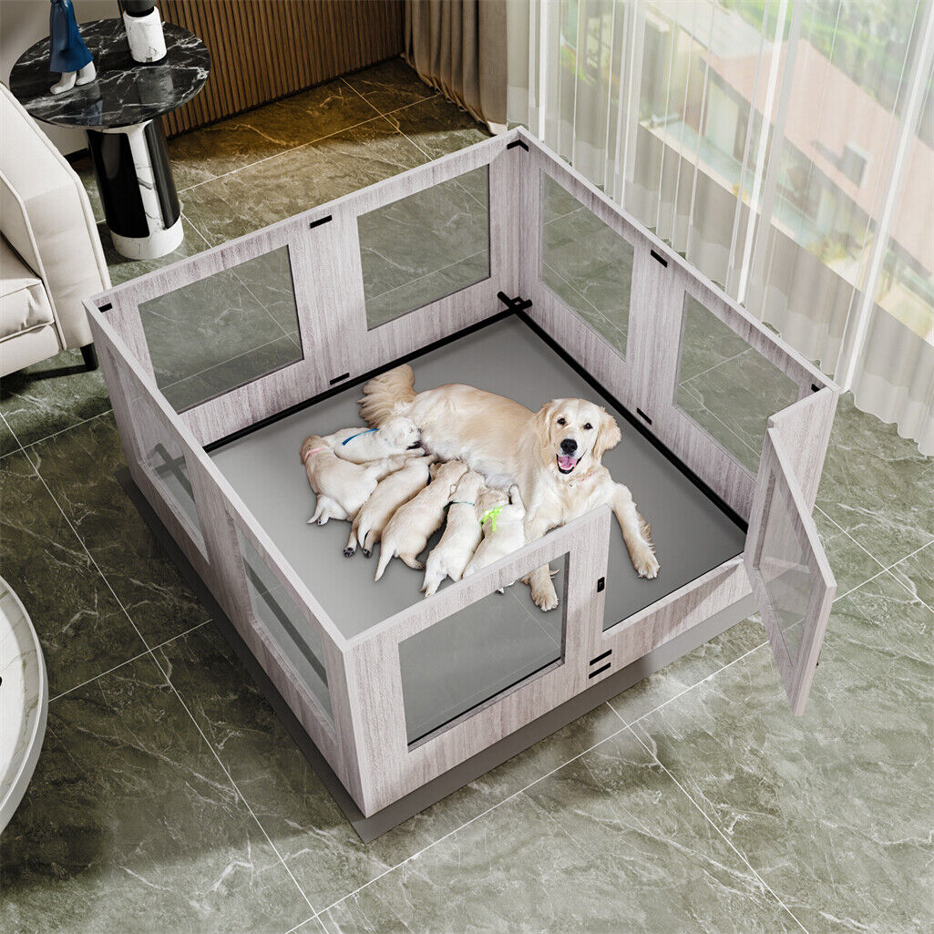 Fin 8 Panel Safest Tempered Glass Dog Whelping Pen Box Shatter-Proof Playpen Exercise Box