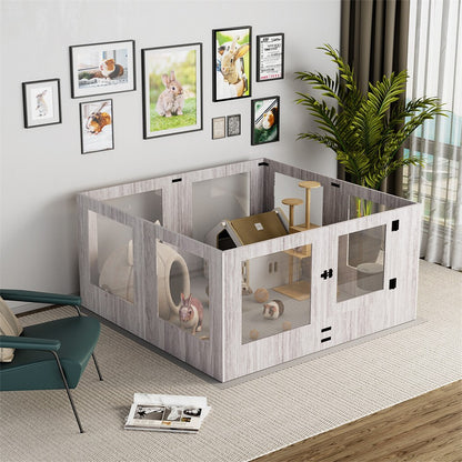 Fin 8 Panel Safest Tempered Glass Dog Whelping Pen Box Shatter-Proof Playpen Exercise Box