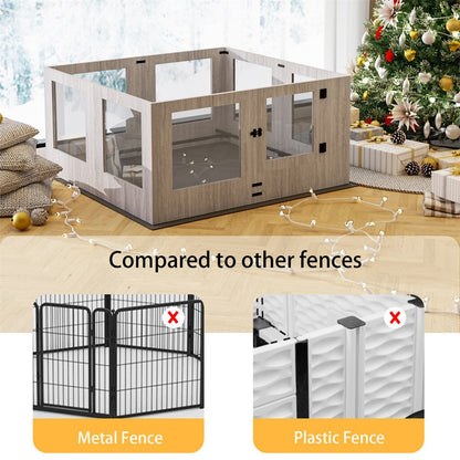 Fin 8 Panel Safest Tempered Glass Dog Whelping Pen Box Shatter-Proof Playpen Exercise Box
