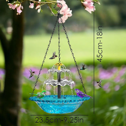 Blue Solar Hanging 3-Layer Cascade Bird Bath Fountain & Wildlife Feeder - 9.25"W Bird Bath Bowl with Solar Powered Pump for Outdoor Garden Backyard Patio Lawn