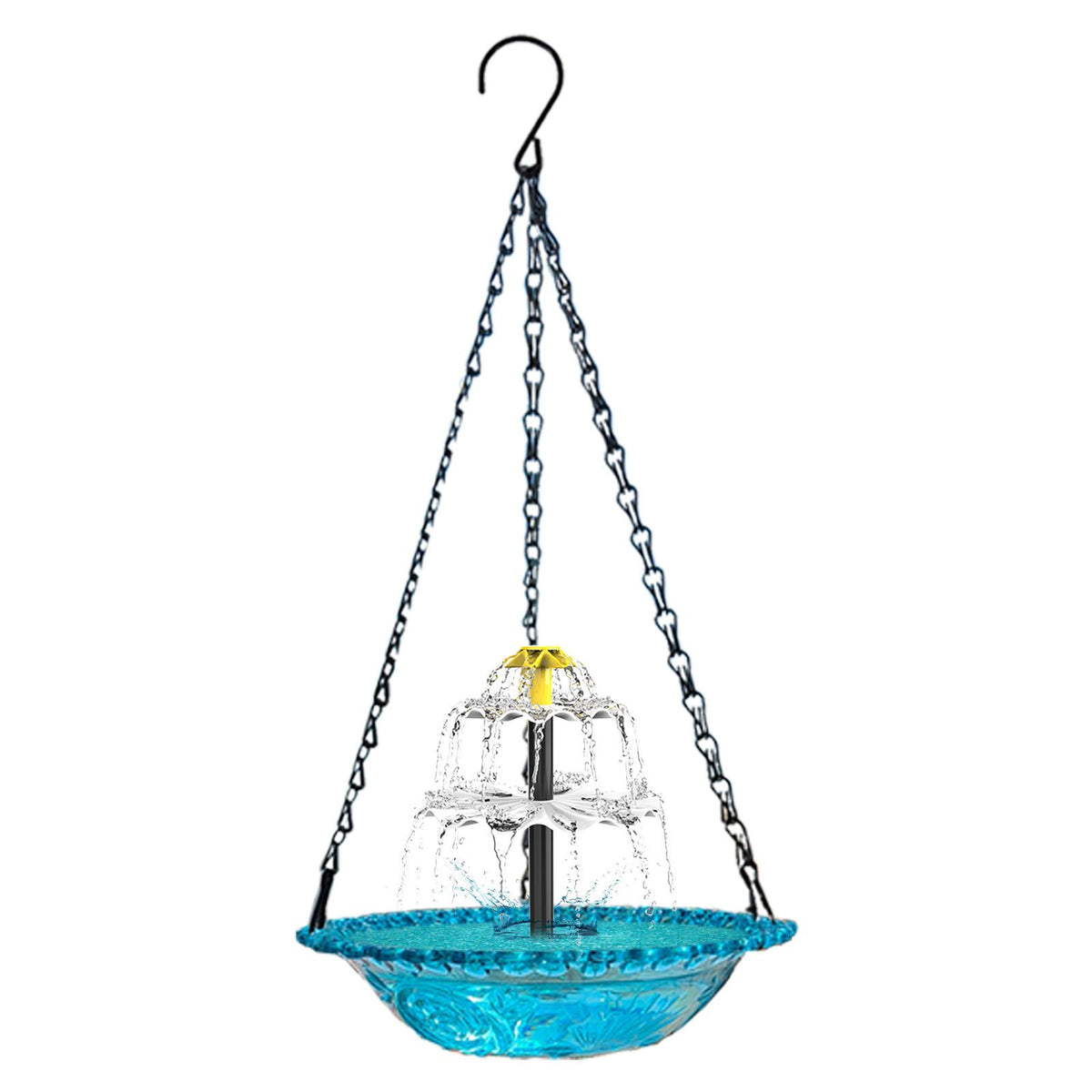 Blue Solar Hanging 3-Layer Cascade Bird Bath Fountain & Wildlife Feeder - 9.25"W Bird Bath Bowl with Solar Powered Pump for Outdoor Garden Backyard Patio Lawn