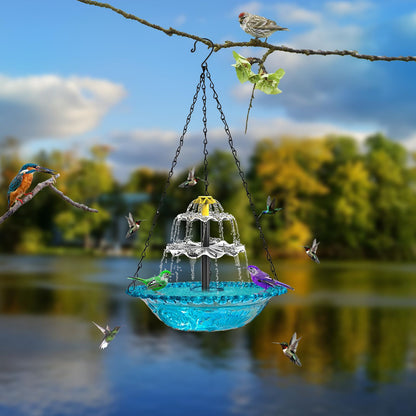 Red Solar Hanging 3-Layer Cascade Bird Bath Fountain & Wildlife Feeder - 9.25"W Bird Bath Bowl with Solar Powered Pump for Outdoor Garden Backyard Patio Lawn