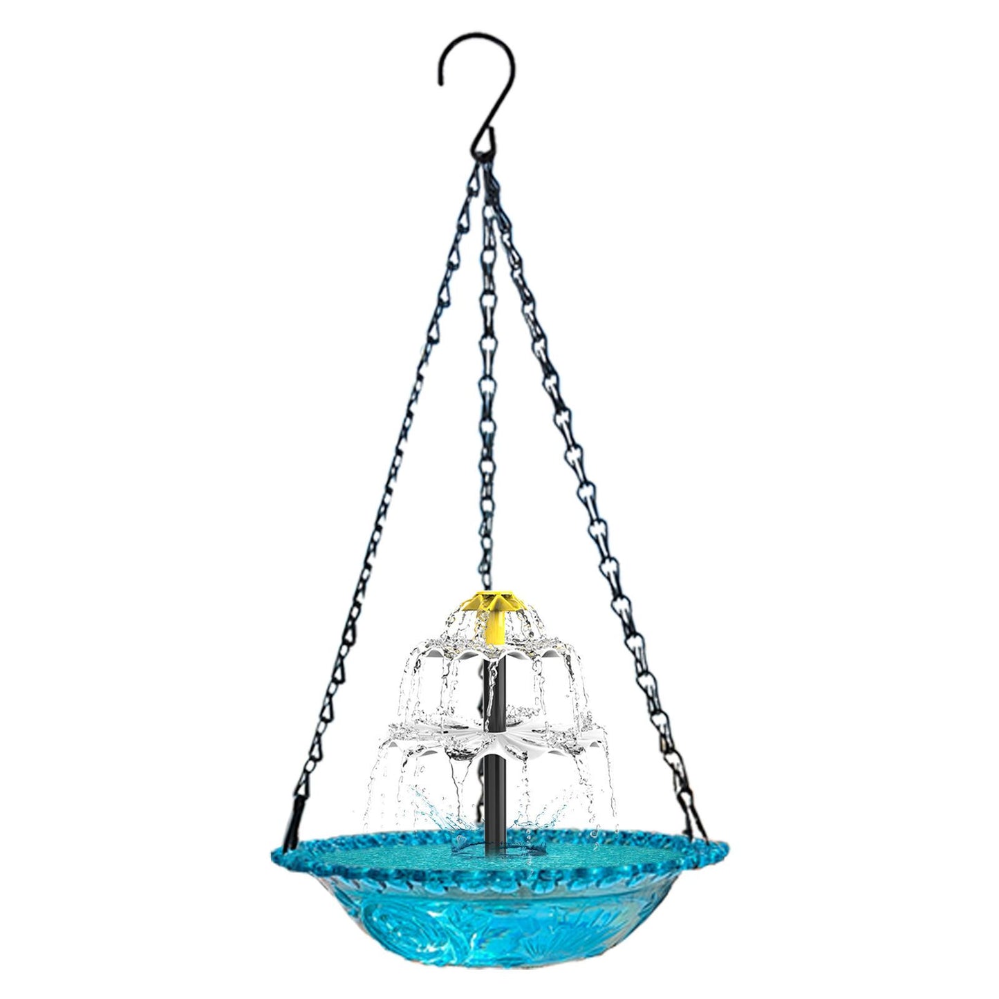 Grey Solar Hanging 3-Layer Cascade Bird Bath Fountain & Wildlife Feeder - 9.25"W Bird Bath Bowl with Solar Powered Pump for Outdoor Garden Backyard Patio Lawn