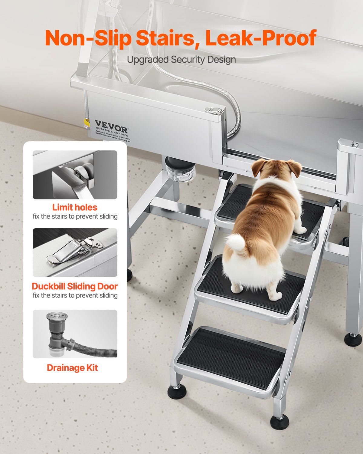 86.4 cm Dog Washing Station, Stainless Steel Pet Grooming Tub Bathtub, Professional Dog Wash Sink with Shower, Faucet, Soap Holder, Non-Slip Stairs Easy-Clean for Small Pets Cats (Right Door)