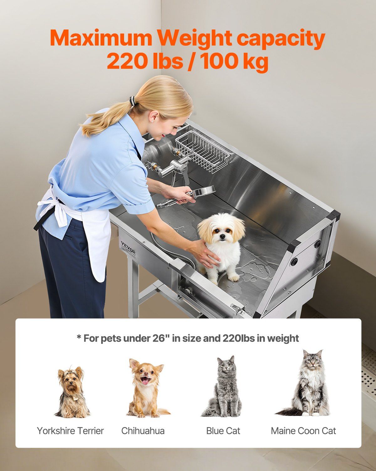 86.4 cm Dog Washing Station, Stainless Steel Pet Grooming Tub Bathtub, Professional Dog Wash Sink with Shower, Faucet, Soap Holder, Non-Slip Stairs Easy-Clean for Small Pets Cats (Right Door)