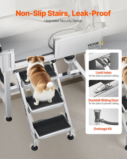 86.4 cm Dog Washing Station, Stainless Steel Pet Grooming Tub Bathtub, Professional Dog Wash Sink with Shower, Faucet, Soap Holder, Non-Slip Stairs Easy-Clean for Small Pets Cats (Left Door)
