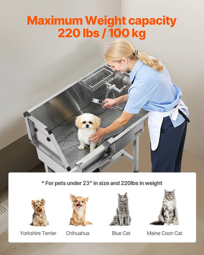 86.4 cm Dog Washing Station, Stainless Steel Pet Grooming Tub Bathtub, Professional Dog Wash Sink with Shower, Faucet, Soap Holder, Non-Slip Stairs Easy-Clean for Small Pets Cats (Left Door)
