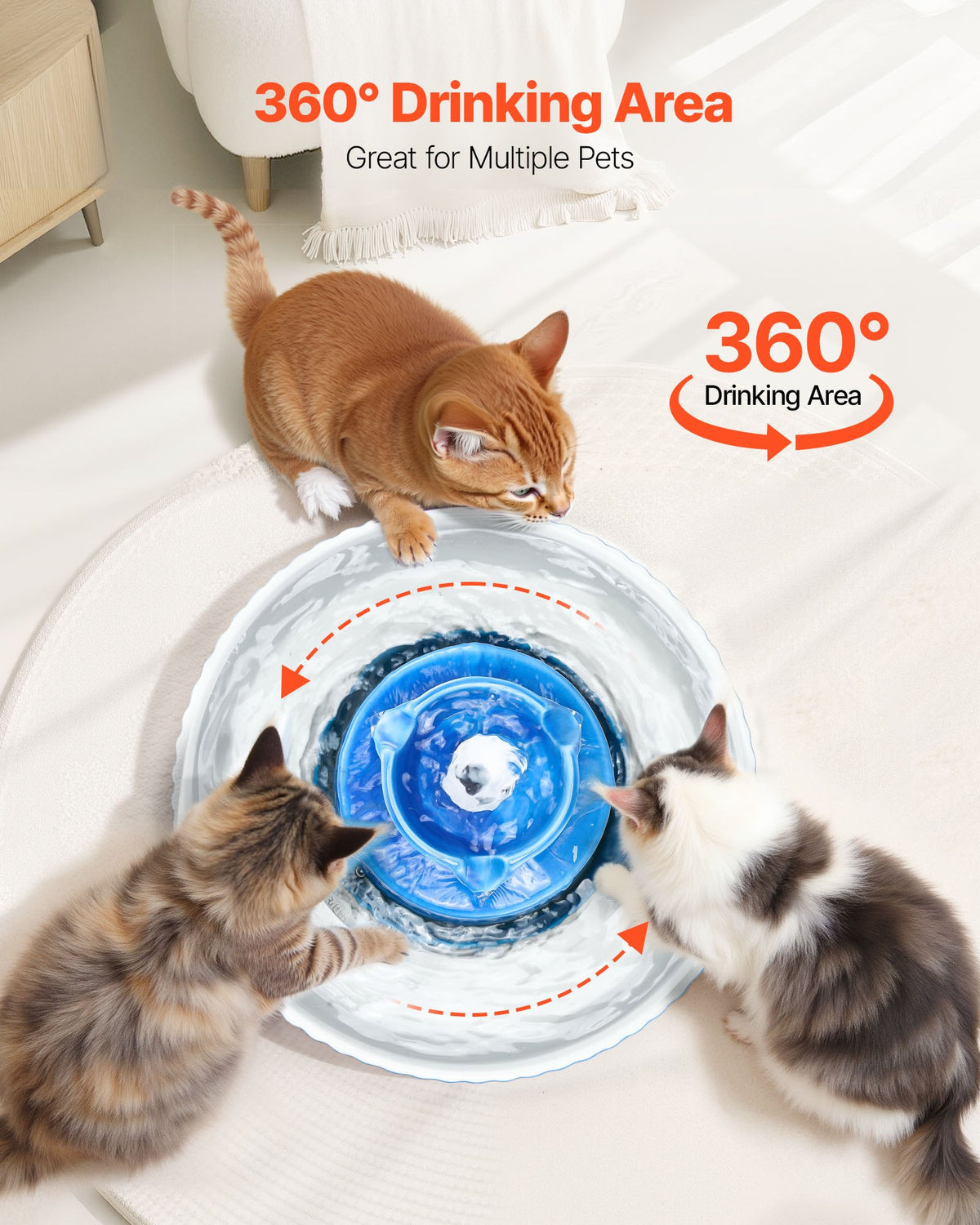 Ceramic Cat Water Fountain, 2.1 L Cupcake Pet Fountain, Porcelain Cat Water Dispenser with Ultra-Quiet Pump, 360° Drinking Area and Multi-Layer Filtration System, for Cats & Dogs Drinking(Blue)