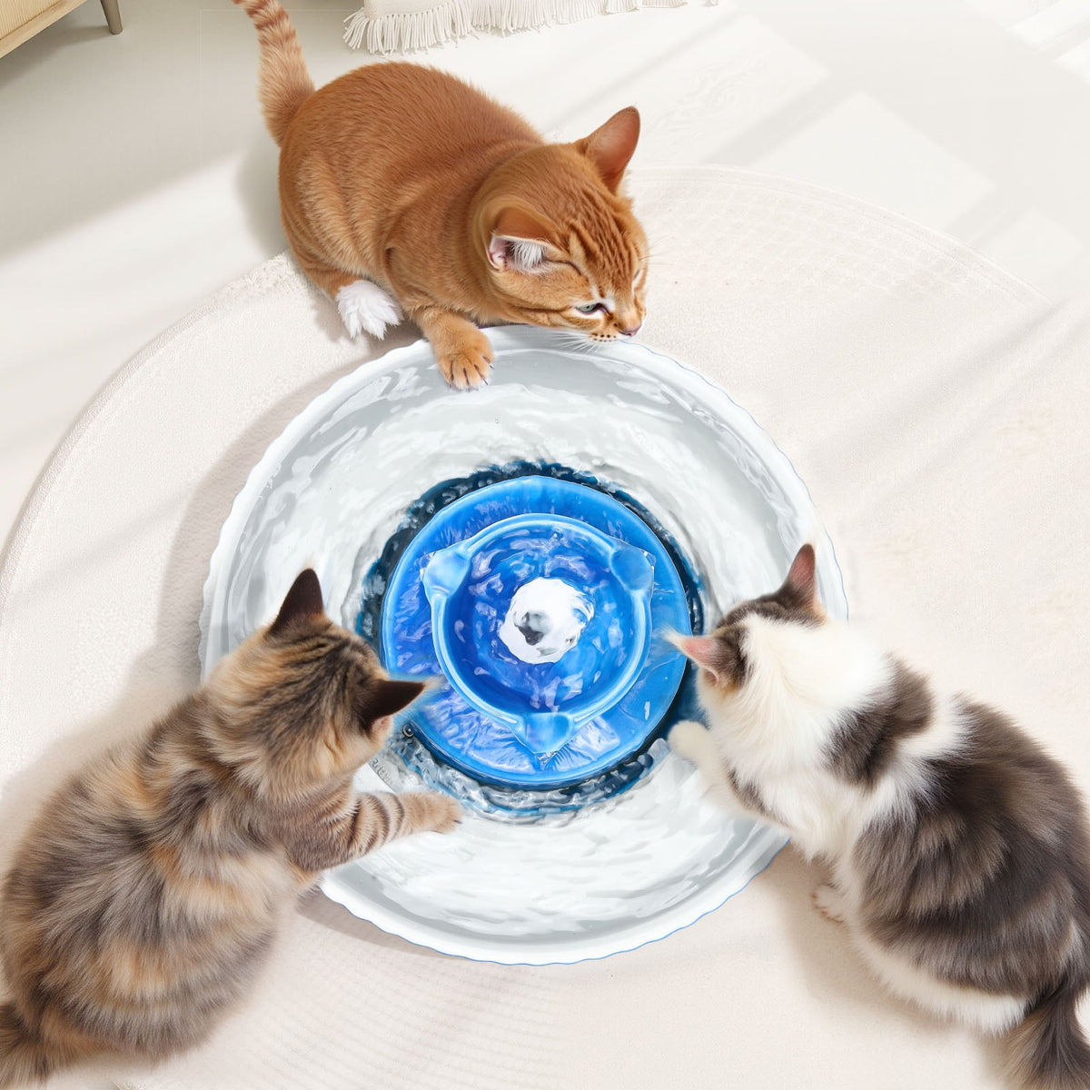 Ceramic Cat Water Fountain, 2.1 L Cupcake Pet Fountain, Porcelain Cat Water Dispenser with Ultra-Quiet Pump, 360° Drinking Area and Multi-Layer Filtration System, for Cats & Dogs Drinking(Blue)