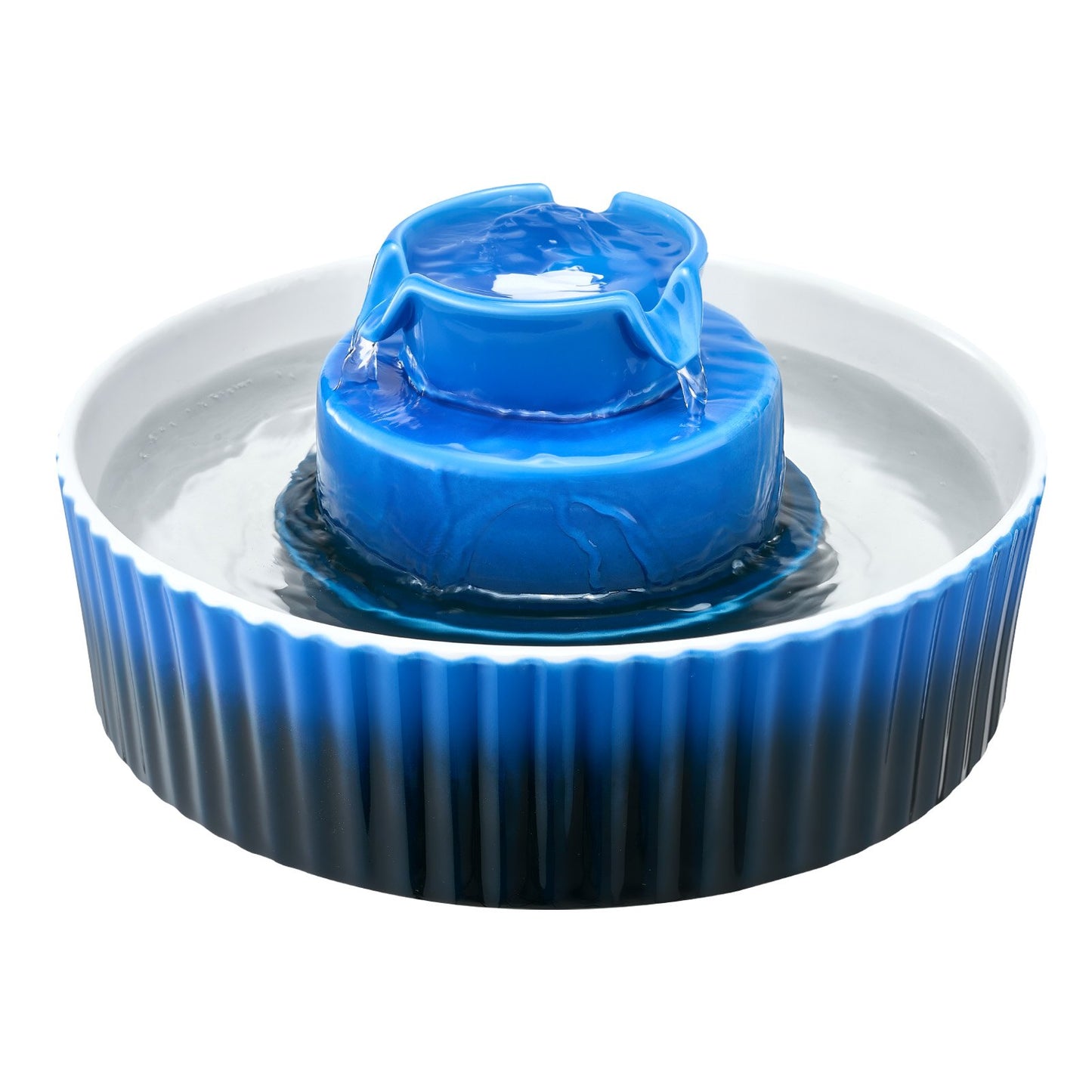 Ceramic Cat Water Fountain, 2.1 L Cupcake Pet Fountain, Porcelain Cat Water Dispenser with Ultra-Quiet Pump, 360° Drinking Area and Multi-Layer Filtration System, for Cats & Dogs Drinking(Blue)