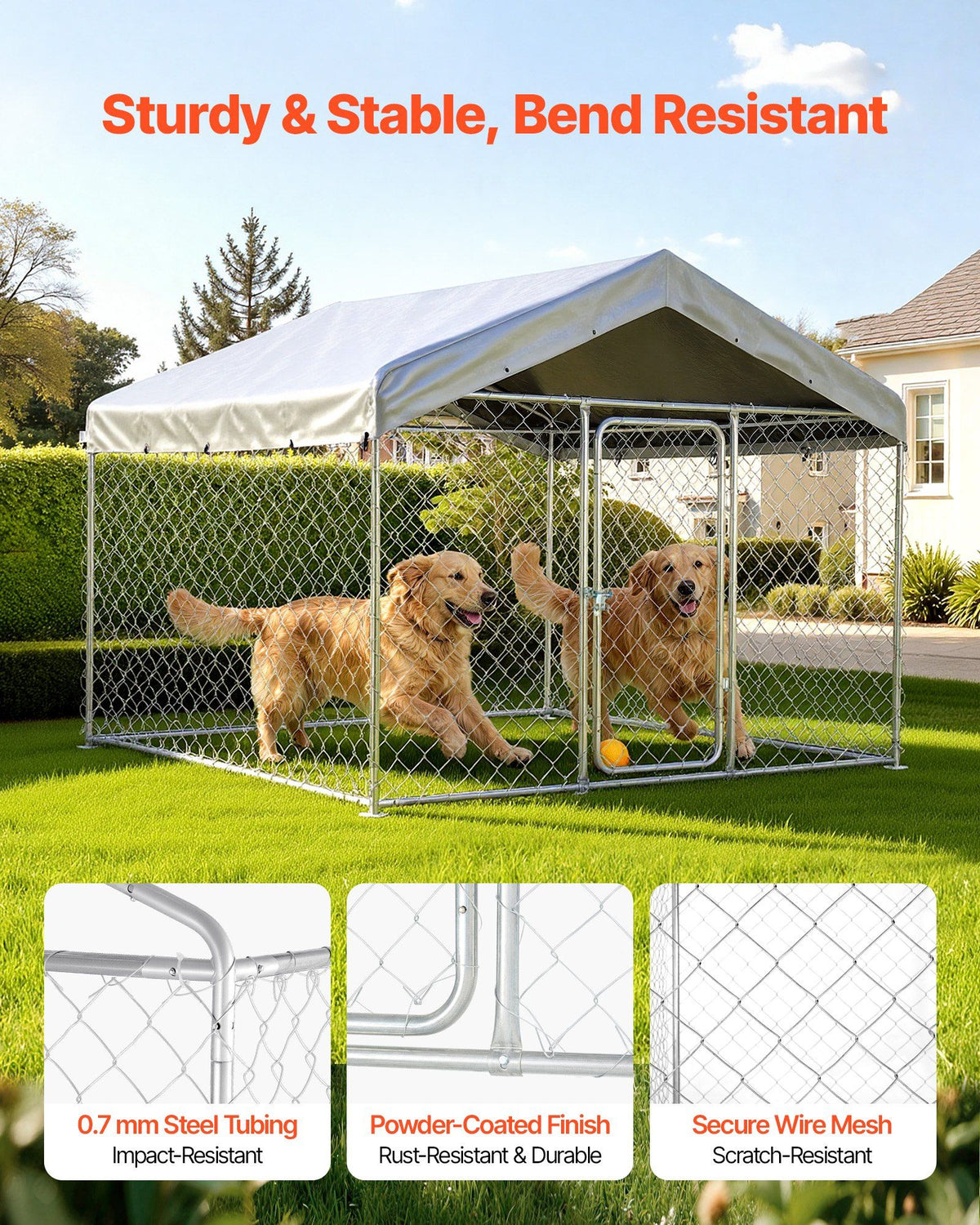 Outdoor Dog Kennel, 2 x 2 x 1.6 m Large Dog Kennel with Secure Lock, Outside Dogs Enclosures with UV-Resistant & Waterproof Roof Cover, Heavy Duty Pet Crate Cage Run for Large Dogs