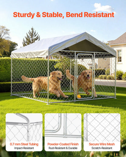 Outdoor Dog Kennel, 2 x 2 x 1.6 m Large Dog Kennel with Secure Lock, Outside Dogs Enclosures with UV-Resistant & Waterproof Roof Cover, Heavy Duty Pet Crate Cage Run for Large Dogs