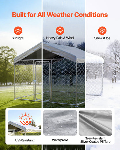Outdoor Dog Kennel, 2 x 2 x 1.6 m Large Dog Kennel with Secure Lock, Outside Dogs Enclosures with UV-Resistant & Waterproof Roof Cover, Heavy Duty Pet Crate Cage Run for Large Dogs