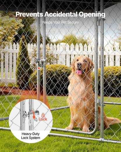 Outdoor Dog Kennel, 2 x 2 x 1.6 m Large Dog Kennel with Secure Lock, Outside Dogs Enclosures with UV-Resistant & Waterproof Roof Cover, Heavy Duty Pet Crate Cage Run for Large Dogs