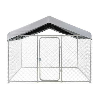 Outdoor Dog Kennel, 2 x 2 x 1.6 m Large Dog Kennel with Secure Lock, Outside Dogs Enclosures with UV-Resistant & Waterproof Roof Cover, Heavy Duty Pet Crate Cage Run for Large Dogs