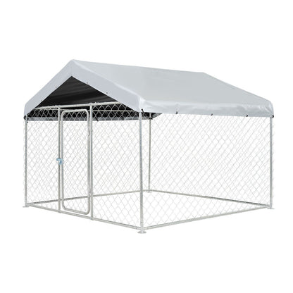 Outdoor Dog Kennel, 2 x 2 x 1.6 m Large Dog Kennel with Secure Lock, Outside Dogs Enclosures with UV-Resistant & Waterproof Roof Cover, Heavy Duty Pet Crate Cage Run for Large Dogs