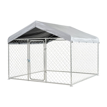 Outdoor Dog Kennel, 2 x 2 x 1.6 m Large Dog Kennel with Secure Lock, Outside Dogs Enclosures with UV-Resistant & Waterproof Roof Cover, Heavy Duty Pet Crate Cage Run for Large Dogs