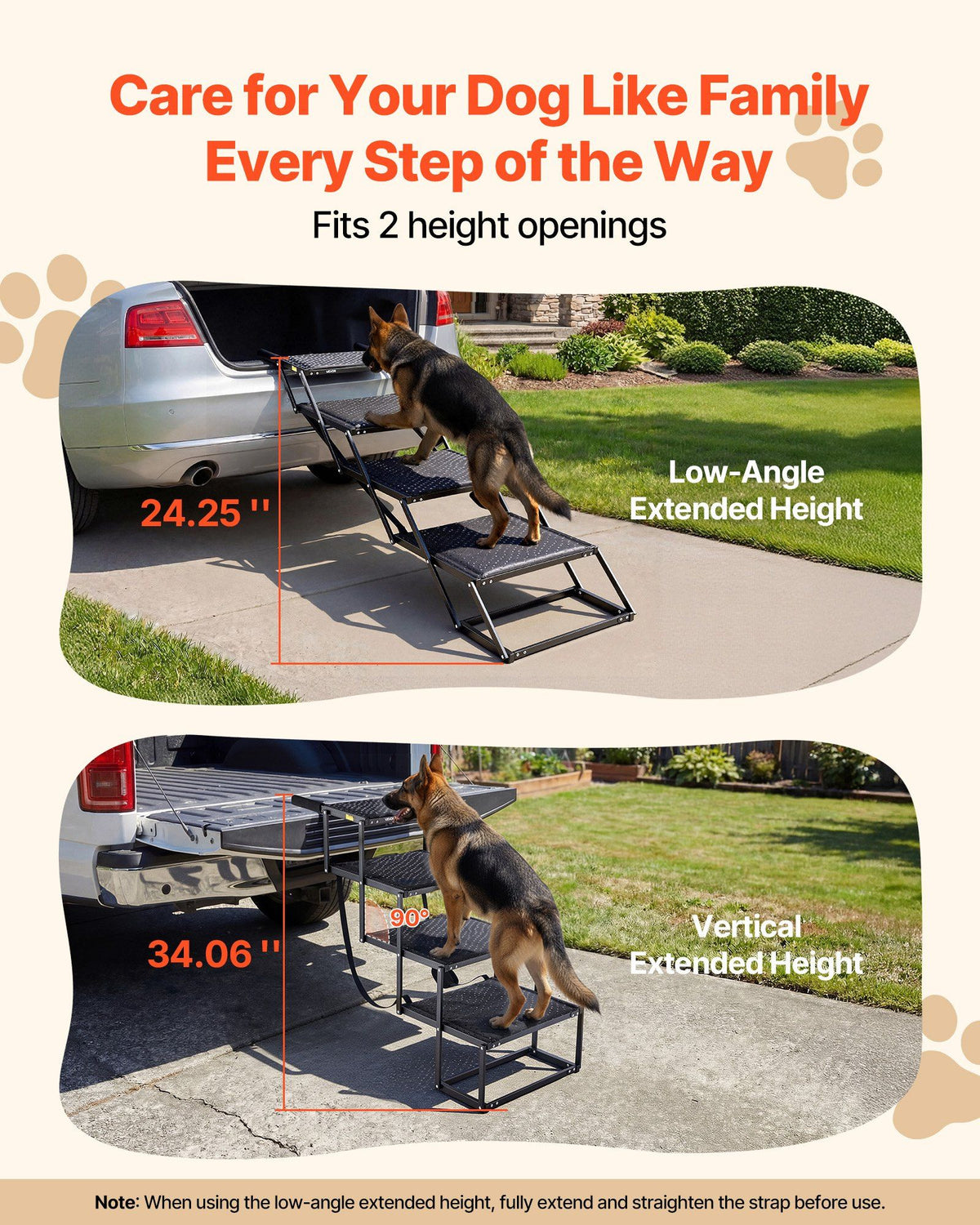 Dog Stairs for Car, 4 Steps Extra Wide Foldable Dog Ramp for Large Dogs with Non-Slip Surface, Portable Lightweight Pet Stairs Ladder for Car, SUV, Truck, High Bed, Sofa, Support up to 113 kg