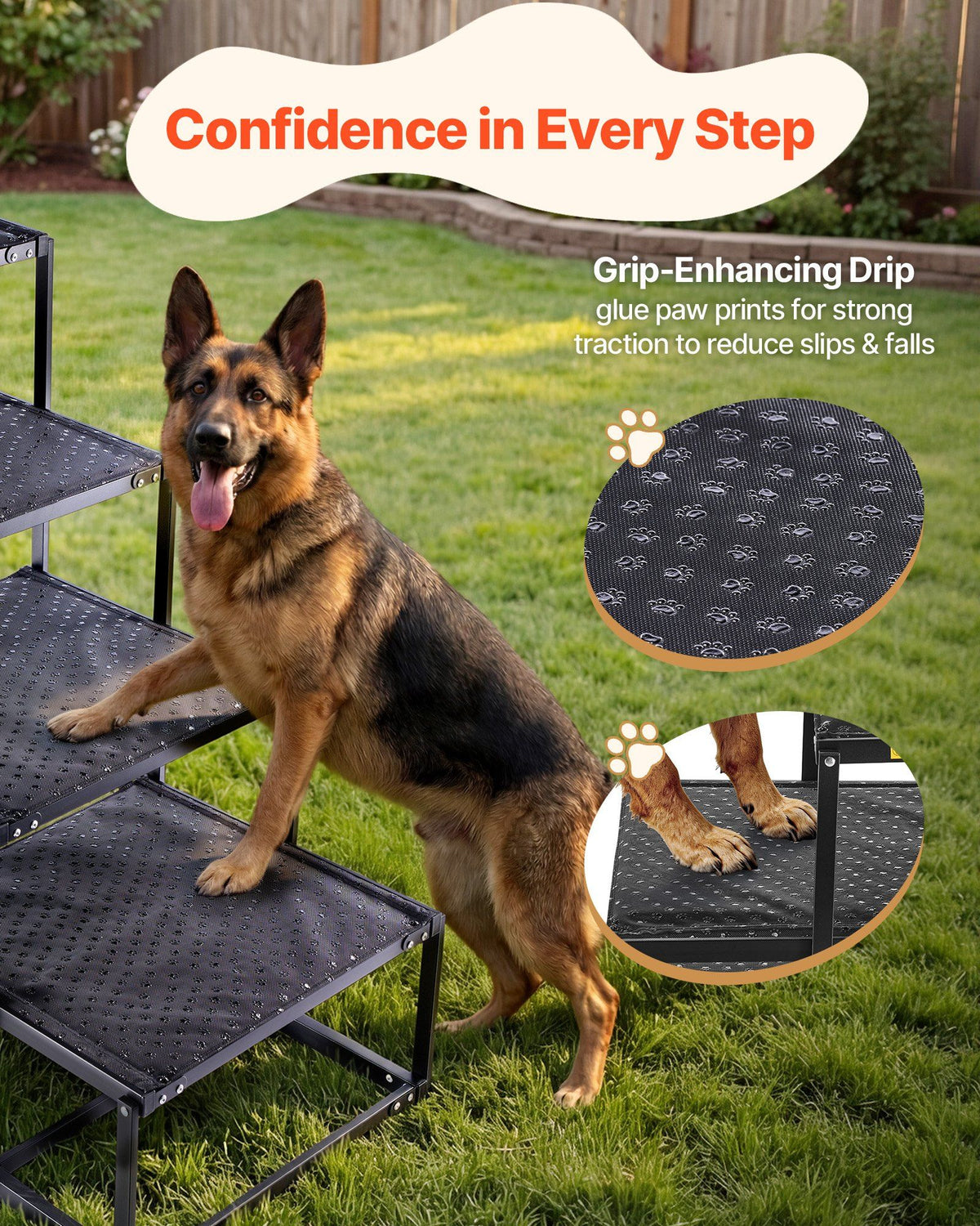 Dog Stairs for Car, 4 Steps Extra Wide Foldable Dog Ramp for Large Dogs with Non-Slip Surface, Portable Lightweight Pet Stairs Ladder for Car, SUV, Truck, High Bed, Sofa, Support up to 113 kg