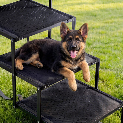 Dog Stairs for Car, 4 Steps Extra Wide Foldable Dog Ramp for Large Dogs with Non-Slip Surface, Portable Lightweight Pet Stairs Ladder for Car, SUV, Truck, High Bed, Sofa, Support up to 113 kg