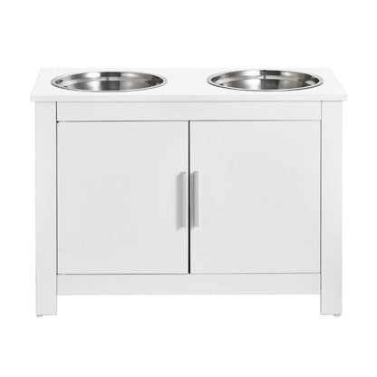Pet Feeding Station w/ 2 Elevated Dog Bowls Dog Food & Toy Storage Cabinet