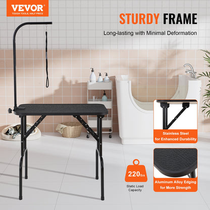 Pet Grooming Table Arm with Clamp, 808 x 460 mm Dog Grooming Station, Foldable Pets Grooming Stand for Medium and Small Dogs, Free No Sit Haunch Holder with Grooming Loop, Bearing 99.8kg
